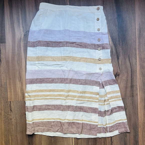 Rachel Zoe 100% Linen striped midi skirt size XL - Picture 1 of 7